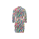 Colorful zebra skin pattern Men's Long Sleeve Belted Night Robe