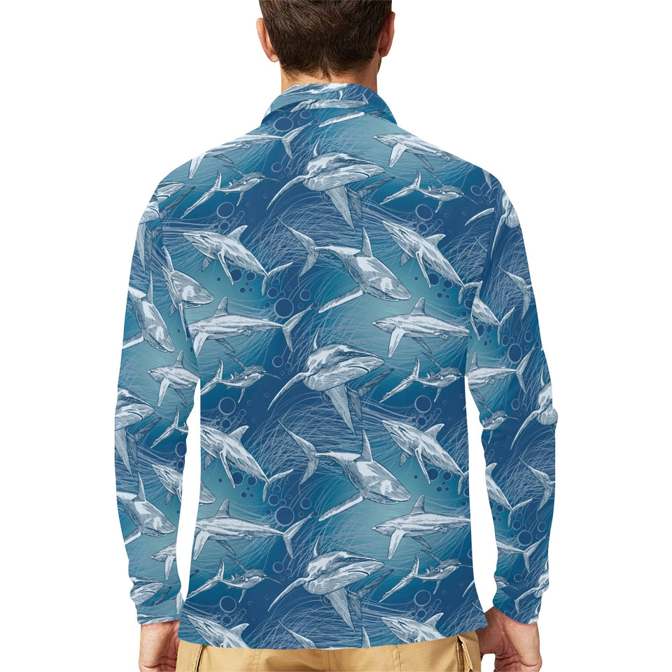 Shark hand drawn Men's Long Sleeve Polo Shirt