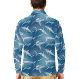 Shark hand drawn Men's Long Sleeve Polo Shirt