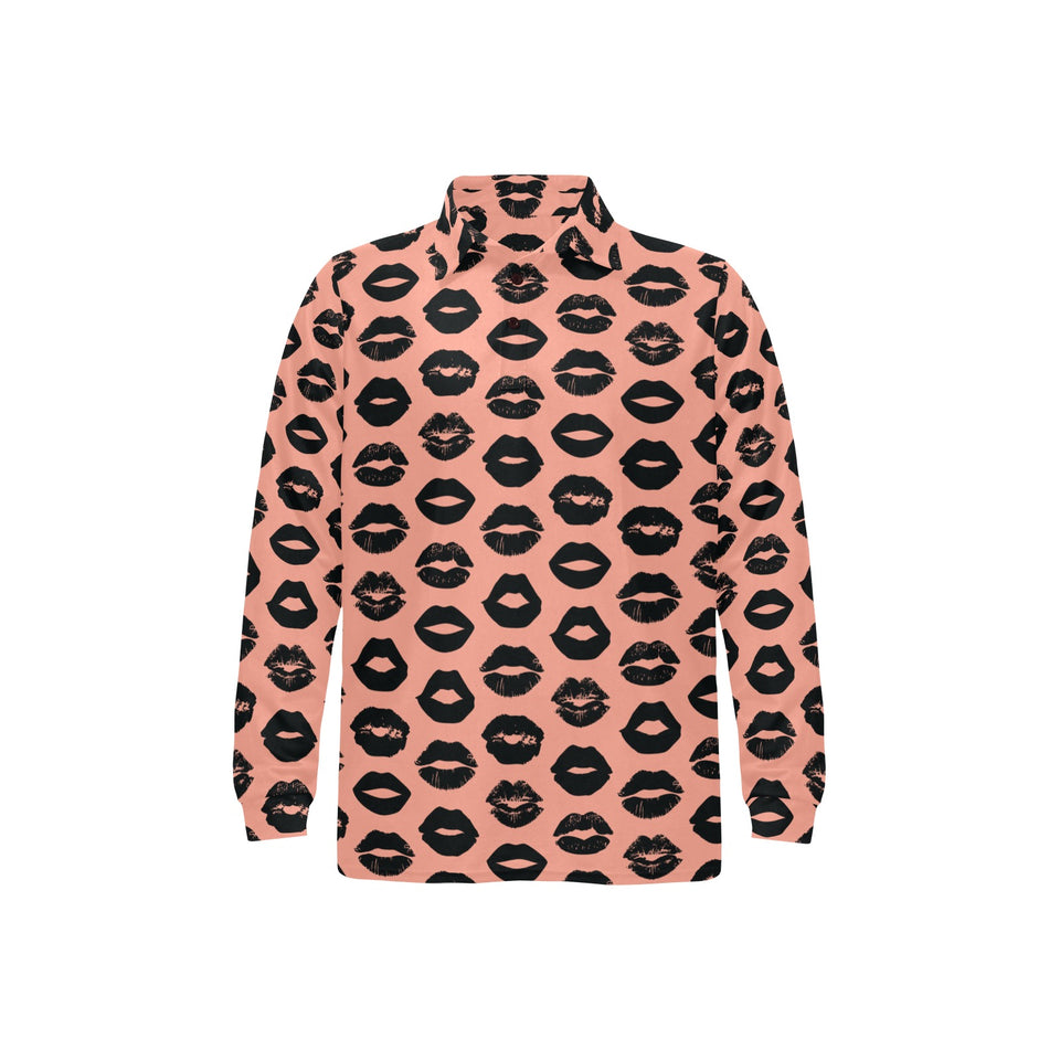 Lips Pattern Print Design 02 Men's Long Sleeve Polo Shirt