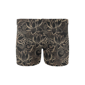 luxurious gold lotus waterlily black background Men's Swimming Trunks