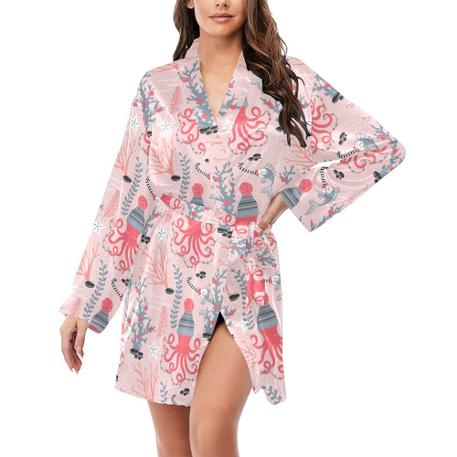 Octopus winter hat garland Fish candy Seaweed Cora Women's Long Sleeve Belted Night Robe