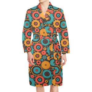 Gear Pattern Print Design 01 Men's Long Sleeve Belted Night Robe