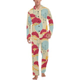 Red Bonsai gray sun japanese pattern Men's Long Pajama Set