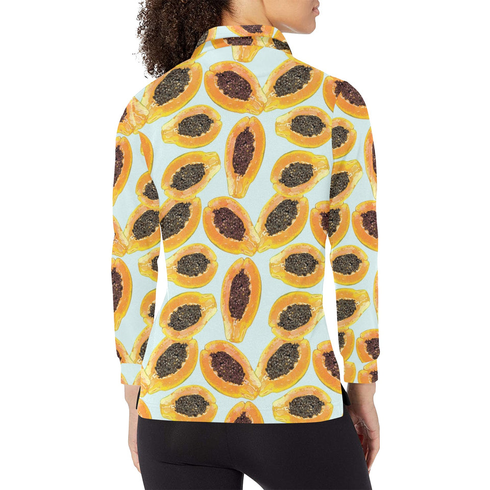 Watercolor papaya pattern Women's Long Sleeve Polo Shirt