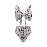Greyhound Pattern Print Design 02 Chest Bowknot High Waisted Bikini Swimsuit
