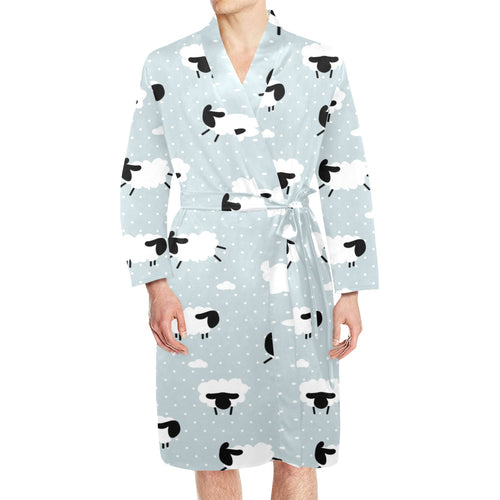 Sheep polka dot cloud pattern Men's Long Sleeve Belted Night Robe