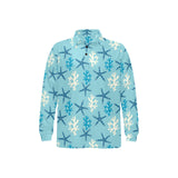 Blue starfish coral reef pattern Men's Long Sleeve Polo Shirt