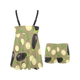 Eggplant Pattern Print Design 02 Chest Sexy Pleated Two Piece Swim Dress