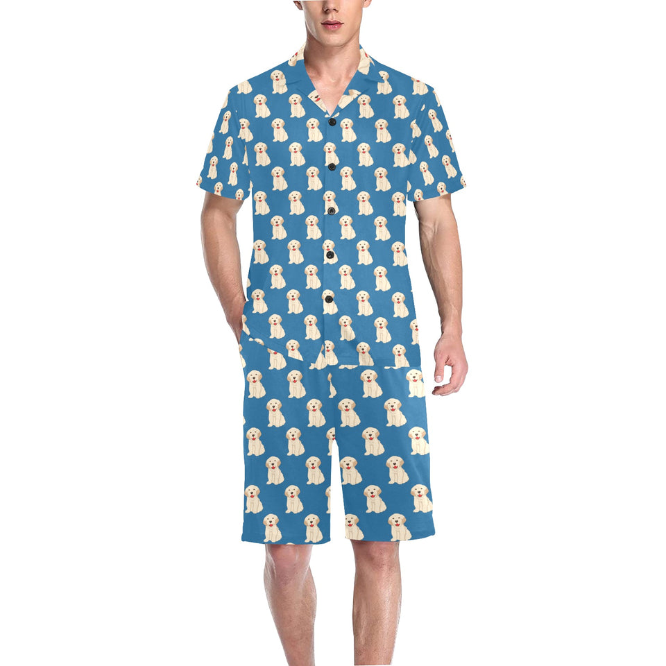 Golden Retriever Pattern Print Design 03 Men's V-Neck Short Pajama Set