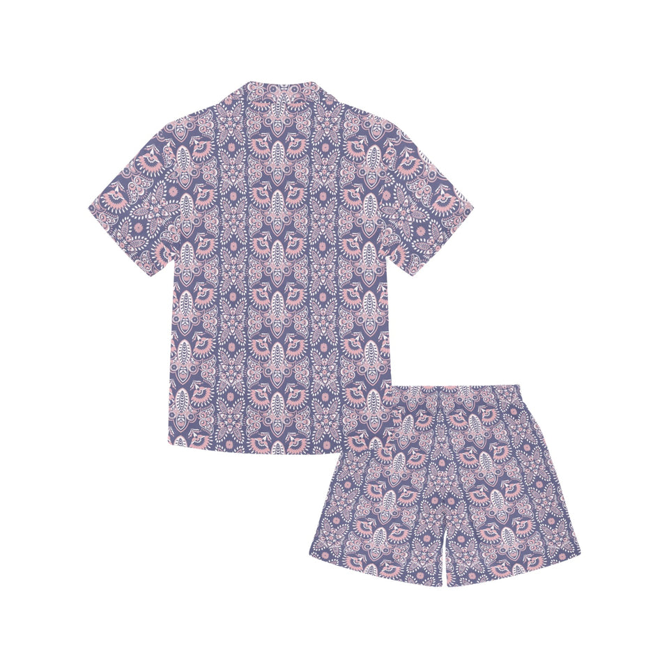 Indian Batik Style pattern Kids' Boys' Girls' V-Neck Short Pajama Set