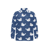 Cute white baby sea lion seal pattern Men's Long Sleeve Polo Shirt