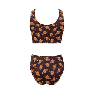 Hamburger Pattern Print Design 05 Chest Bowknot High Waisted Bikini Swimsuit