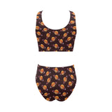 Hamburger Pattern Print Design 05 Chest Bowknot High Waisted Bikini Swimsuit
