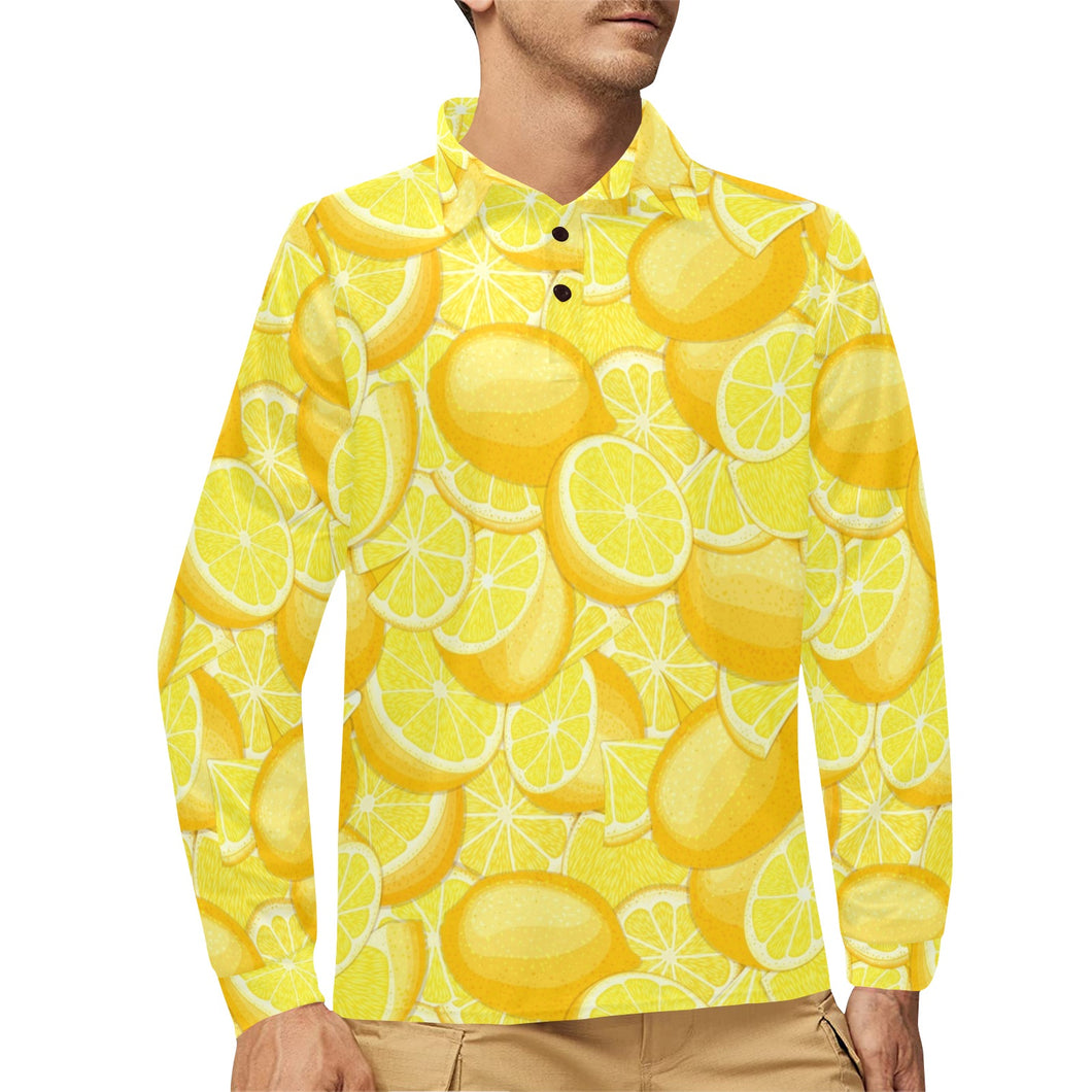 lemon pattern Men's Long Sleeve Polo Shirt