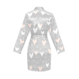 Heart pattern gray background Women's Long Sleeve Belted Night Robe