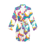 Colorful crow illustration pattern Women's Long Sleeve Belted Night Robe