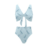 Dragonfly pattern blue background Chest Bowknot High Waisted Bikini Swimsuit