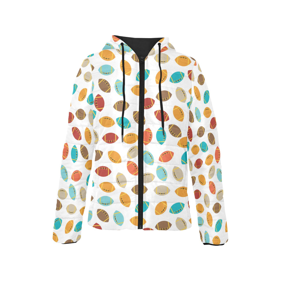 Colorful american football ball pattern Women's Padded Hooded Jacket