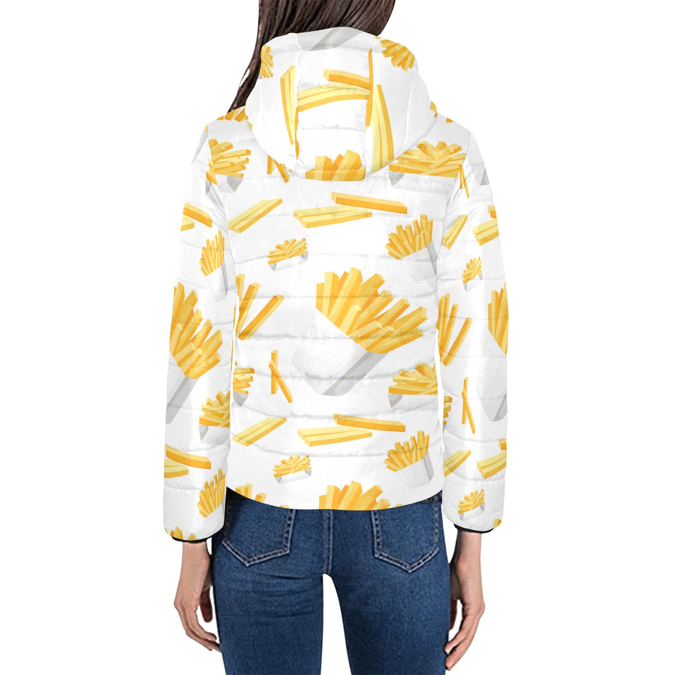 French fries white paper box pattern Women's Padded Hooded Jacket