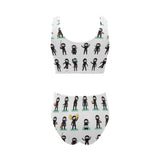 Cute ninja katana sword pattern Chest Bowknot High Waisted Bikini Swimsuit
