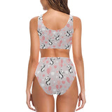 Cute panda ballon heart pattern Chest Bowknot High Waisted Bikini Swimsuit