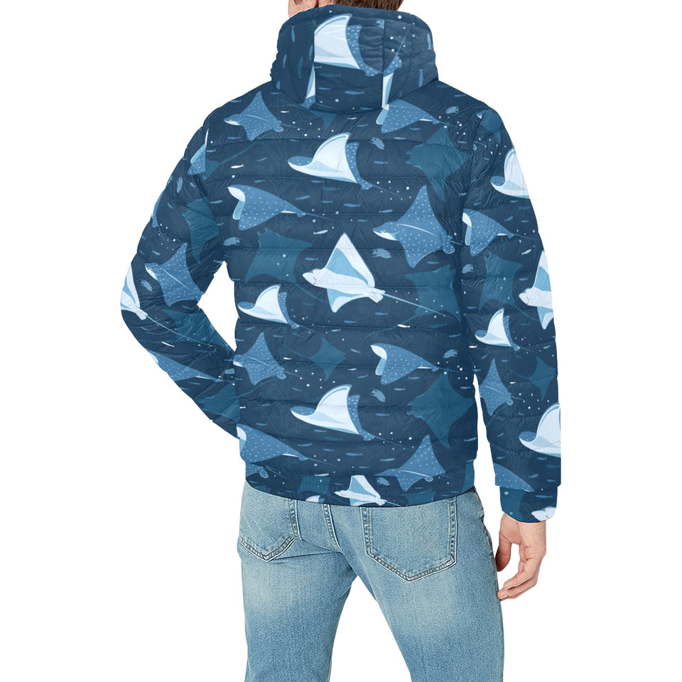 Stingray Pattern Print Design 04 Men's Padded Hooded Jacket