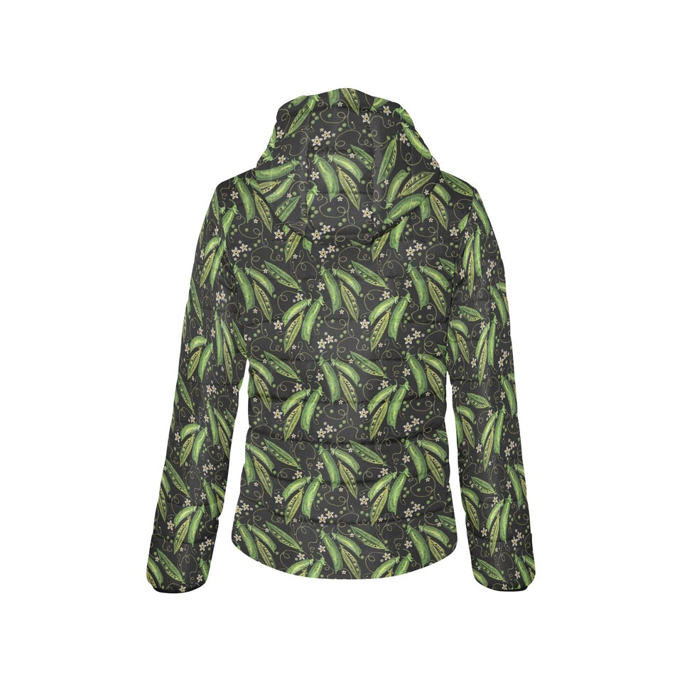 Green Peas Pattern Print Design 02 Women's Padded Hooded Jacket