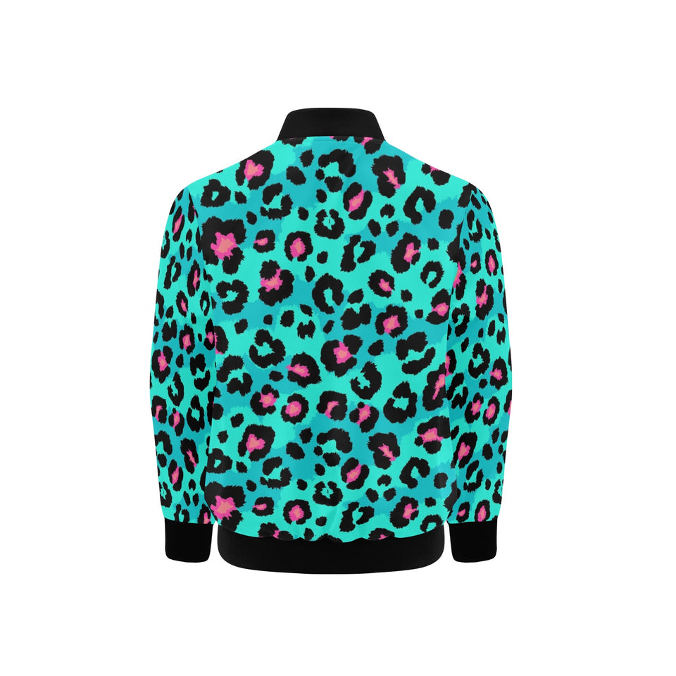 Green leopard skin print pattern Kids' Boys' Girls' Bomber Jacket