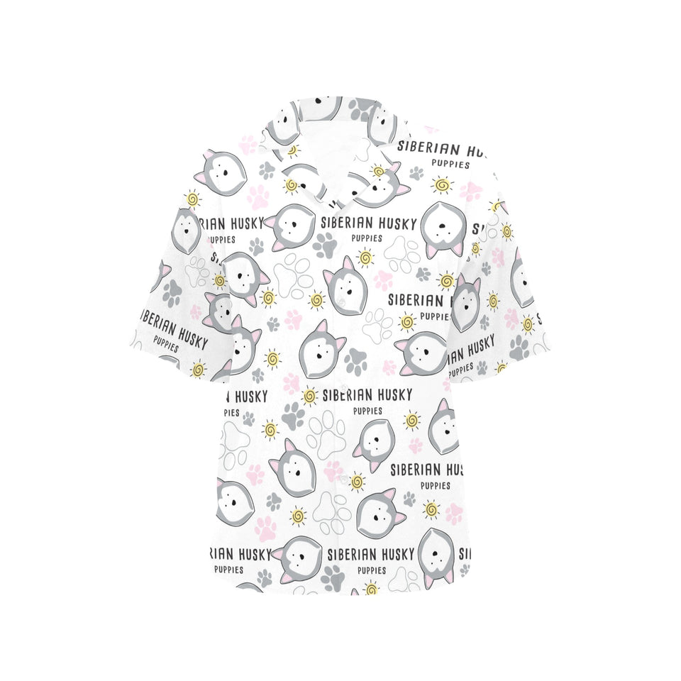 Siberian Husky design pattern Women's All Over Print Hawaiian Shirt