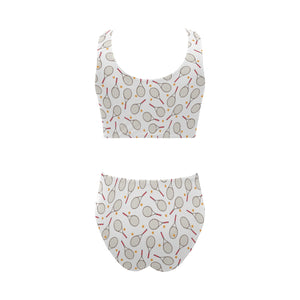 Tennis Pattern Print Design 04 Chest Bowknot High Waisted Bikini Swimsuit