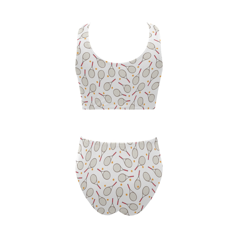 Tennis Pattern Print Design 04 Chest Bowknot High Waisted Bikini Swimsuit