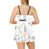 Polar bears star poka dot pattern Chest Sexy Pleated Two Piece Swim Dress