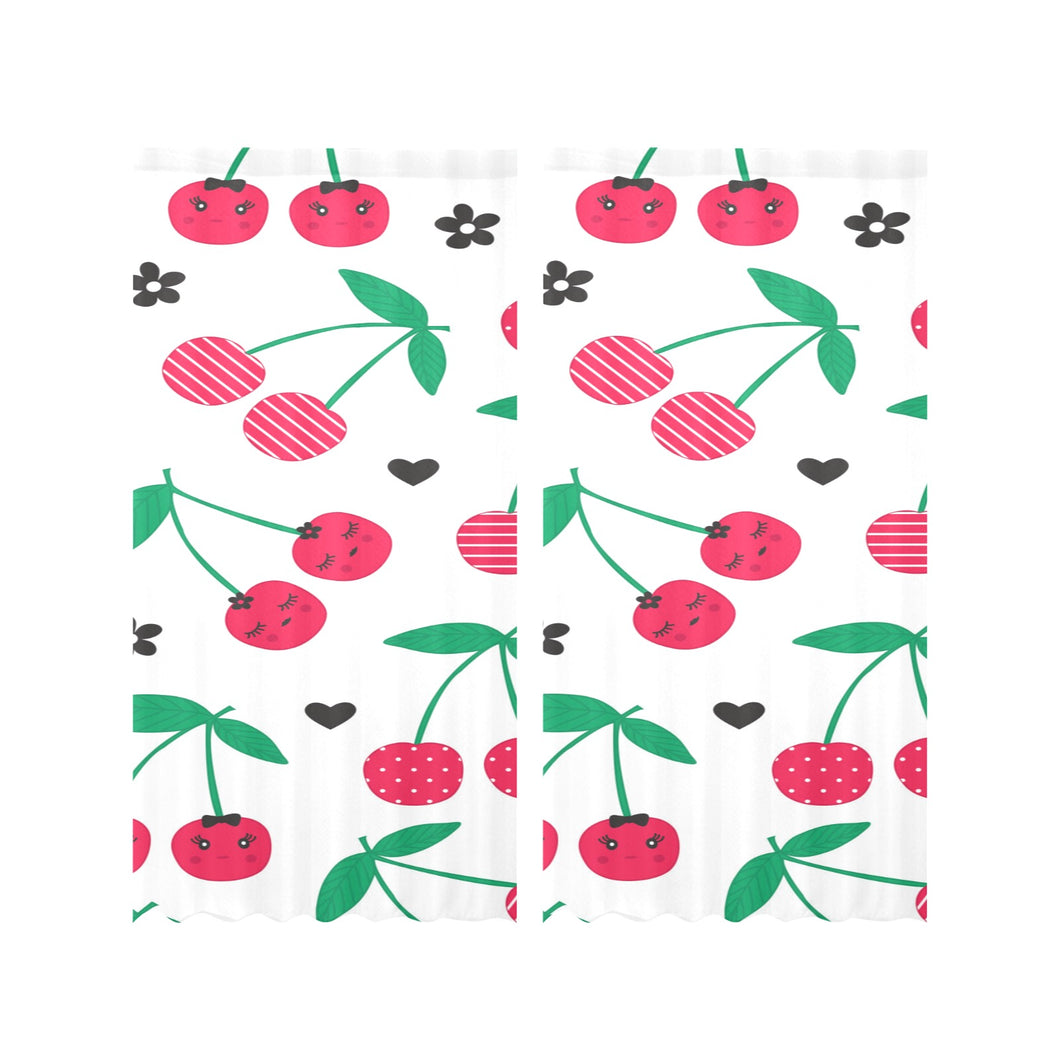 cherry pattern white background Gauze Curtain