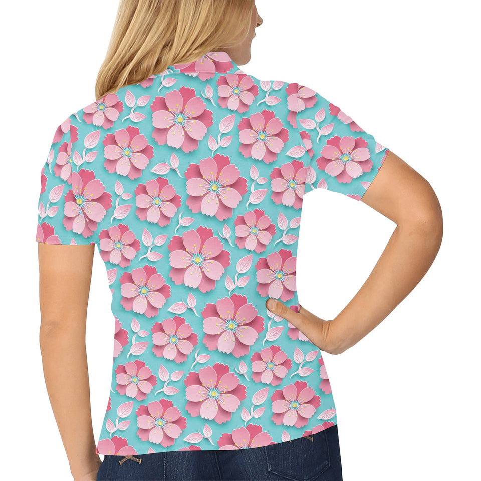 3D sakura cherry blossom pattern Women's All Over Print Polo Shirt