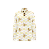 Bee honeycomb seamless design pattern Women's Long Sleeve Polo Shirt