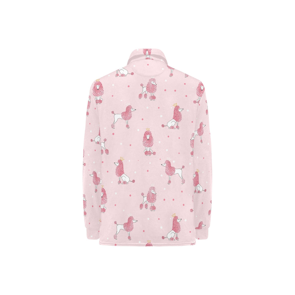 Poodle dog pink color theme Women's Long Sleeve Polo Shirt