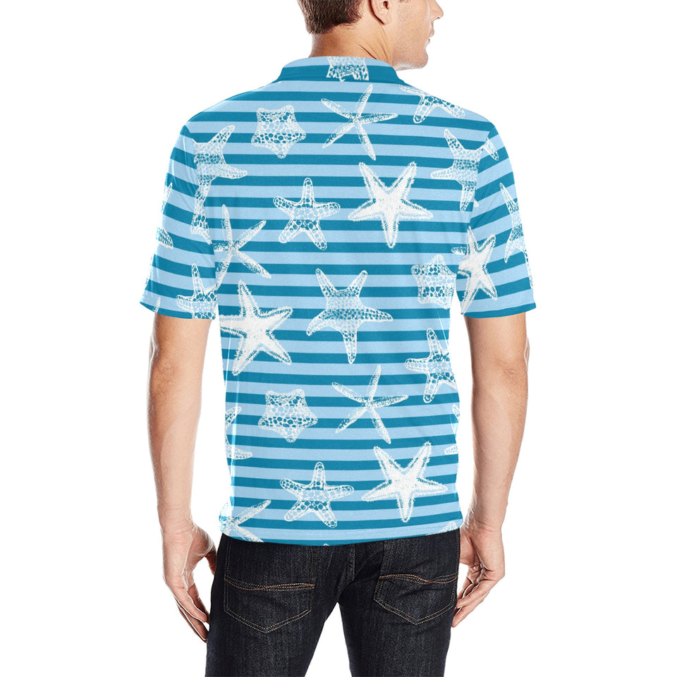 Starfish blue blackground Men's All Over Print Polo Shirt
