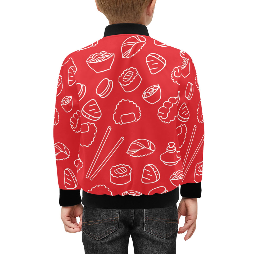 sushi pattern red background Kids' Boys' Girls' Bomber Jacket