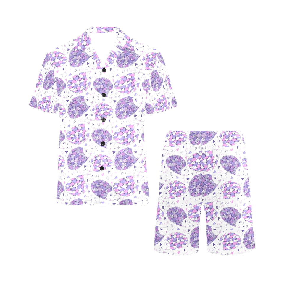 Hedgehog Pattern Print Design 05 Men's V-Neck Short Pajama Set