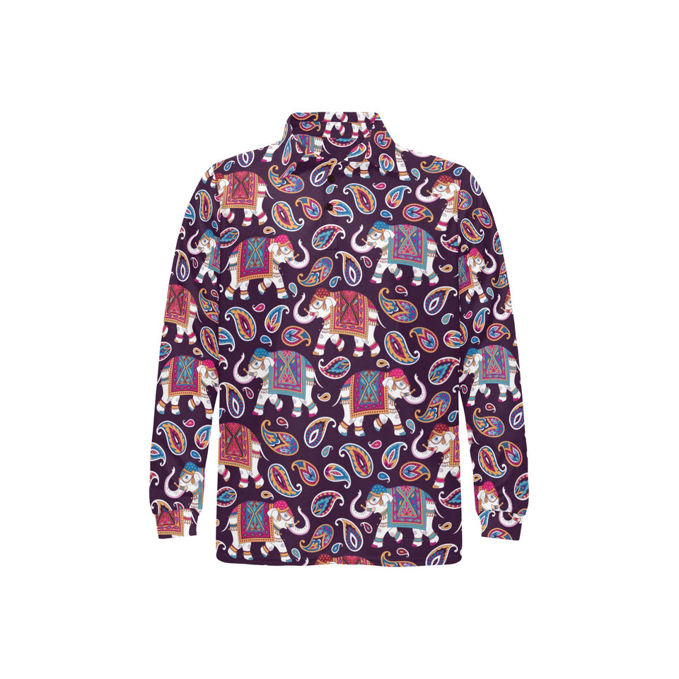 Elephant indian style ornament pattern Men's Long Sleeve Polo Shirt