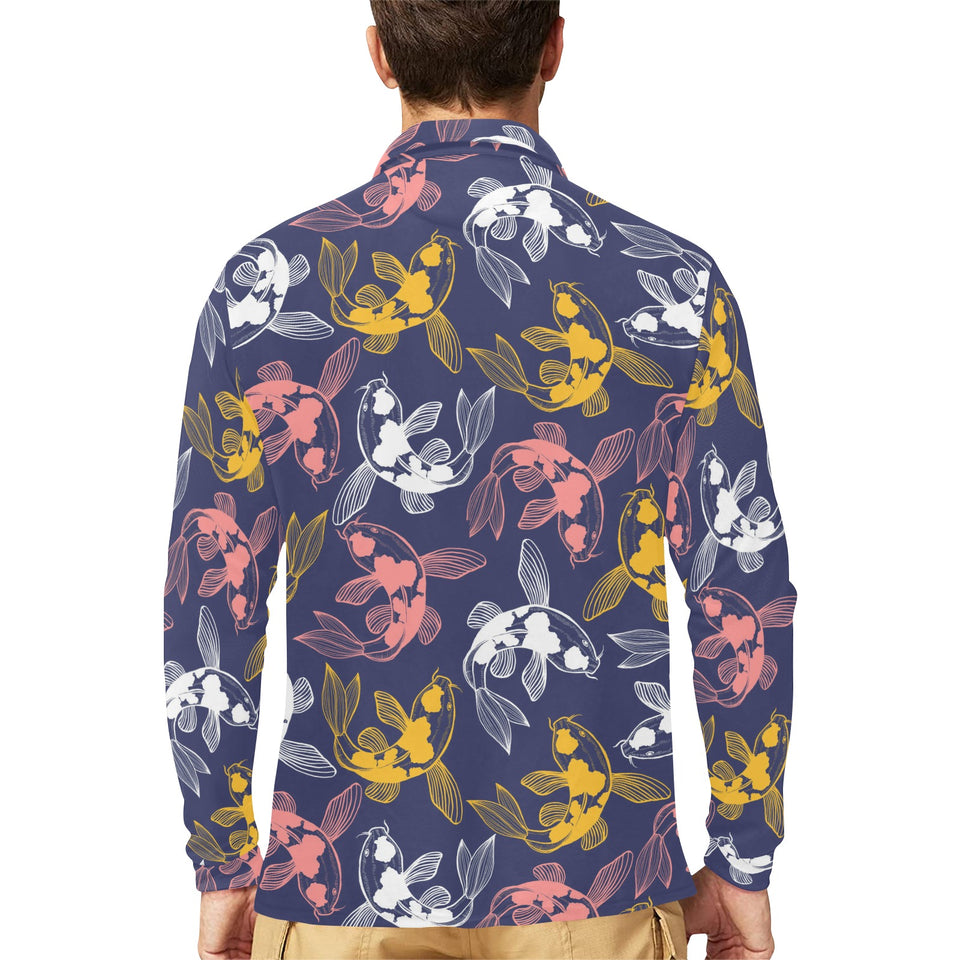 Koi Fish Carp Fish pattern Men's Long Sleeve Polo Shirt