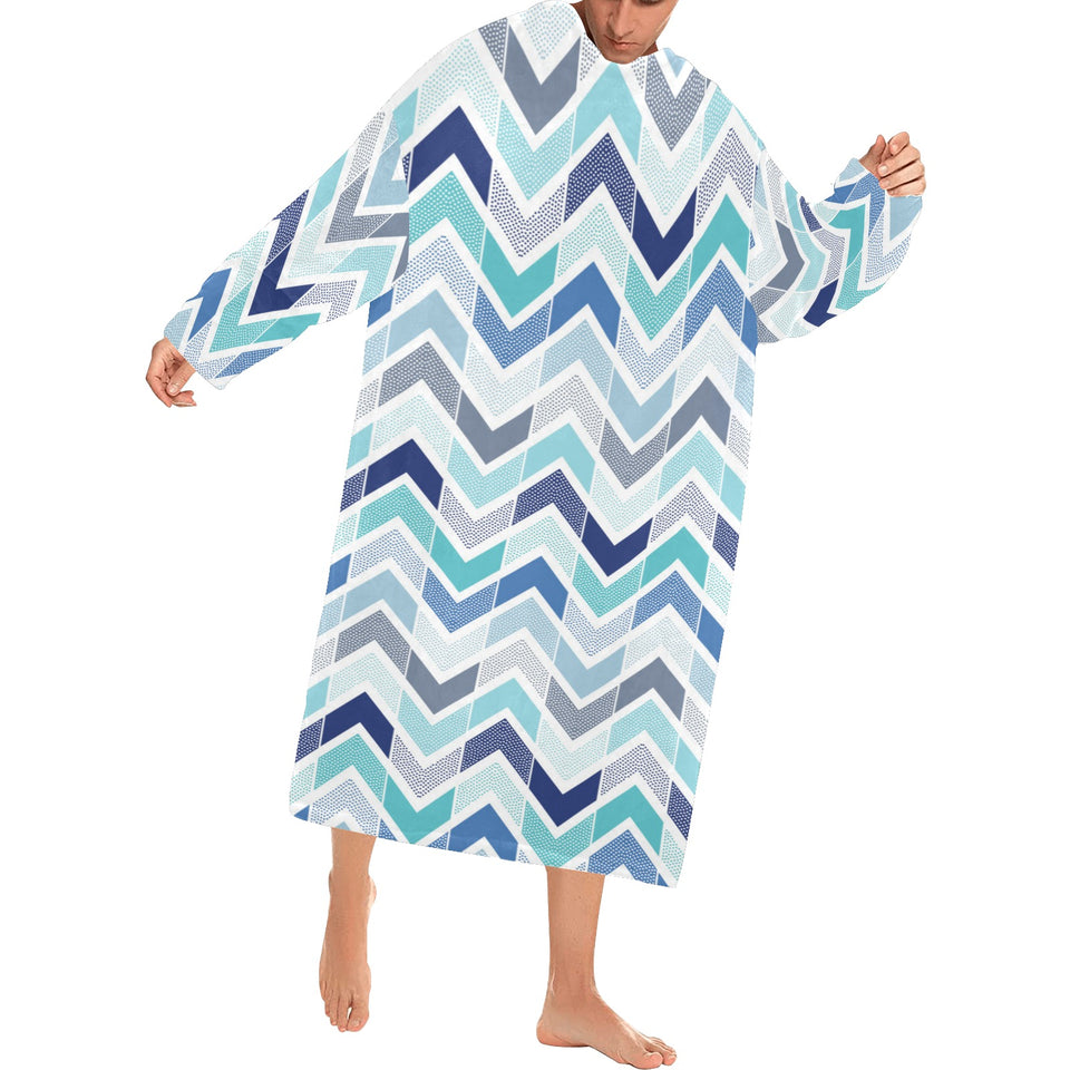 zigzag chevron blue pattern Blanket Robe with Sleeves