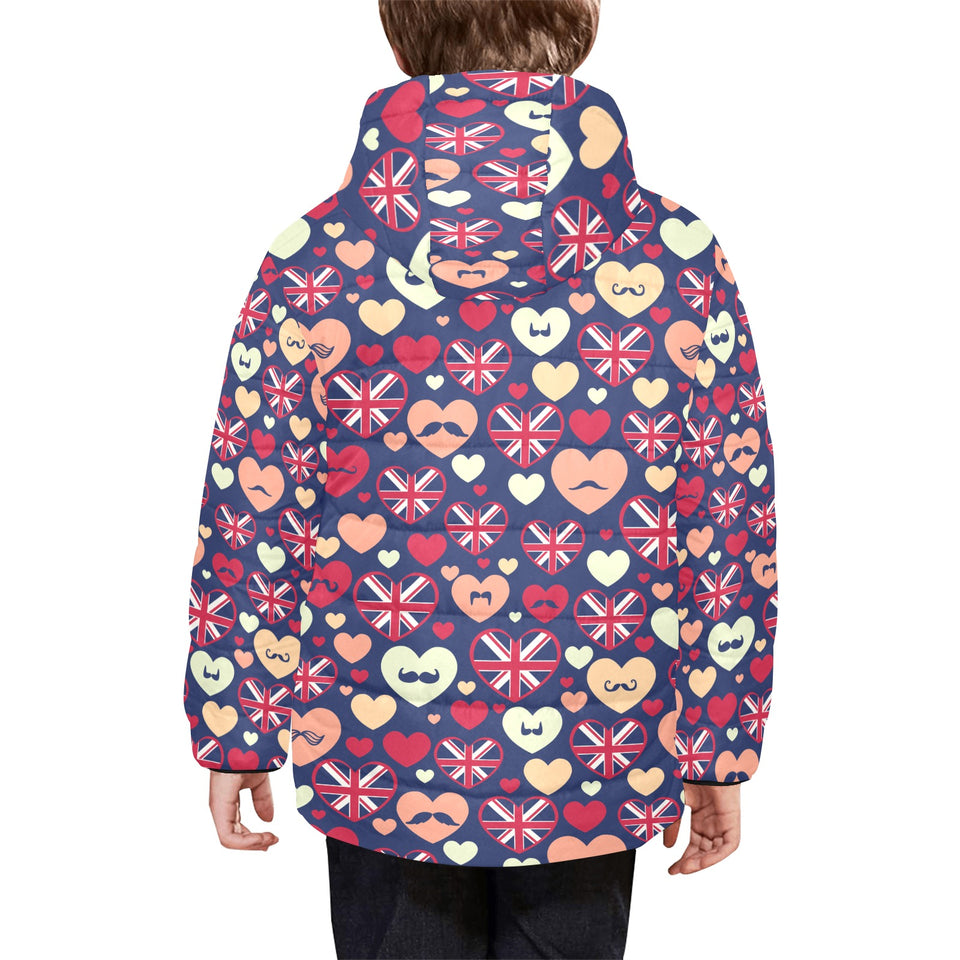 British Pattern Print Design 02 Kids' Boys' Girls' Padded Hooded Jacket