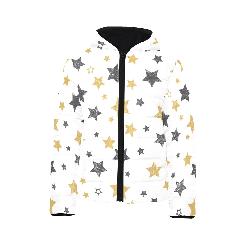 hand drawn gold black star pattern Kids' Boys' Girls' Padded Hooded Jacket