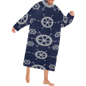 nautical steering wheel design pattern Blanket Robe with Sleeves