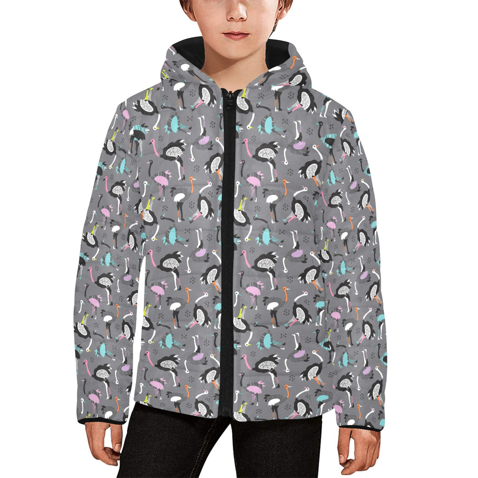 Ostrich Pattern Print Design 01 Kids' Boys' Girls' Padded Hooded Jacket