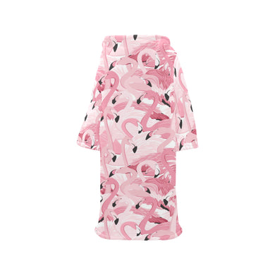 Pink flamingos pattern background Blanket Robe with Sleeves
