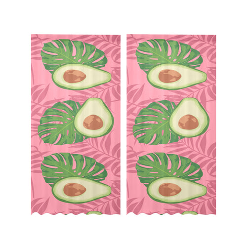 Avocado slices leaves pink back ground Gauze Curtain