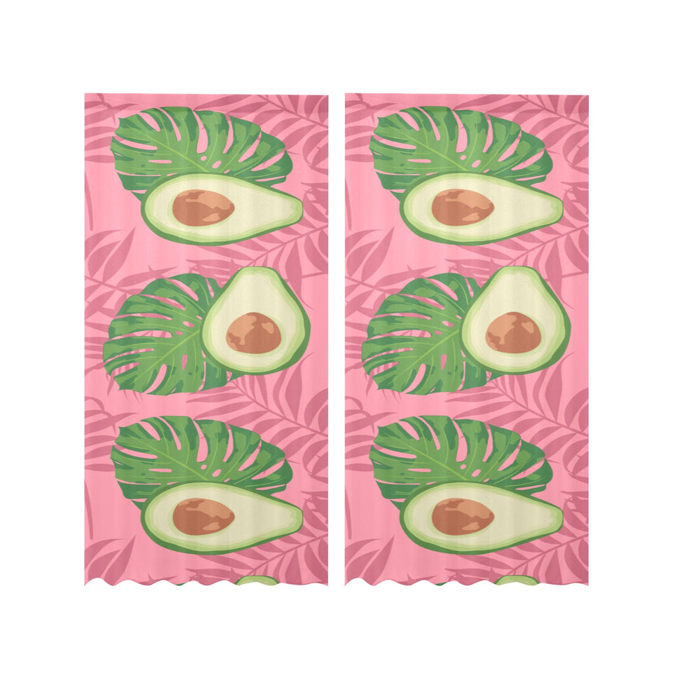 Avocado slices leaves pink back ground Gauze Curtain